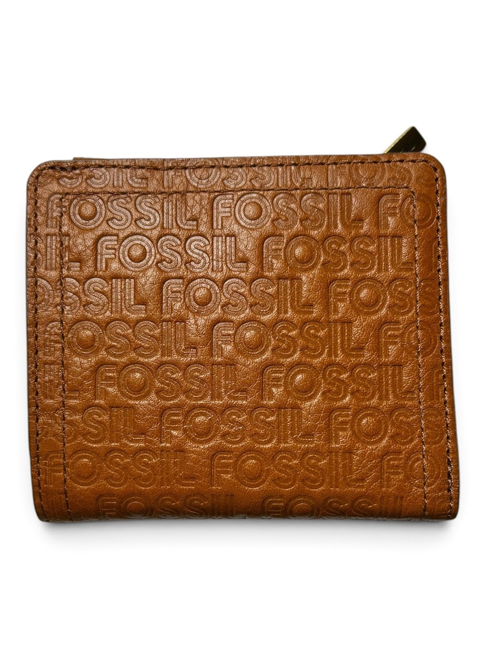 NWT Fossil Logan RFID Leather Bifold Wallet Tan Embossed Zip Coin‎ Pocket